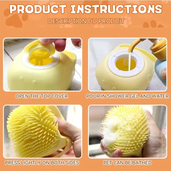 2-in-1 Pet Bath Brush - Silicone Grooming Comb & Shampoo Dispenser
