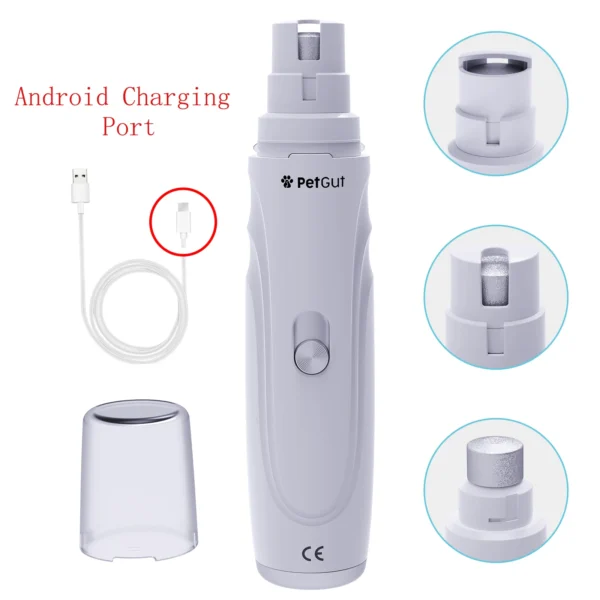 USB Rechargeable Dog Nail Grinder - Quiet Electric Claw Trimmer with 2 Speeds