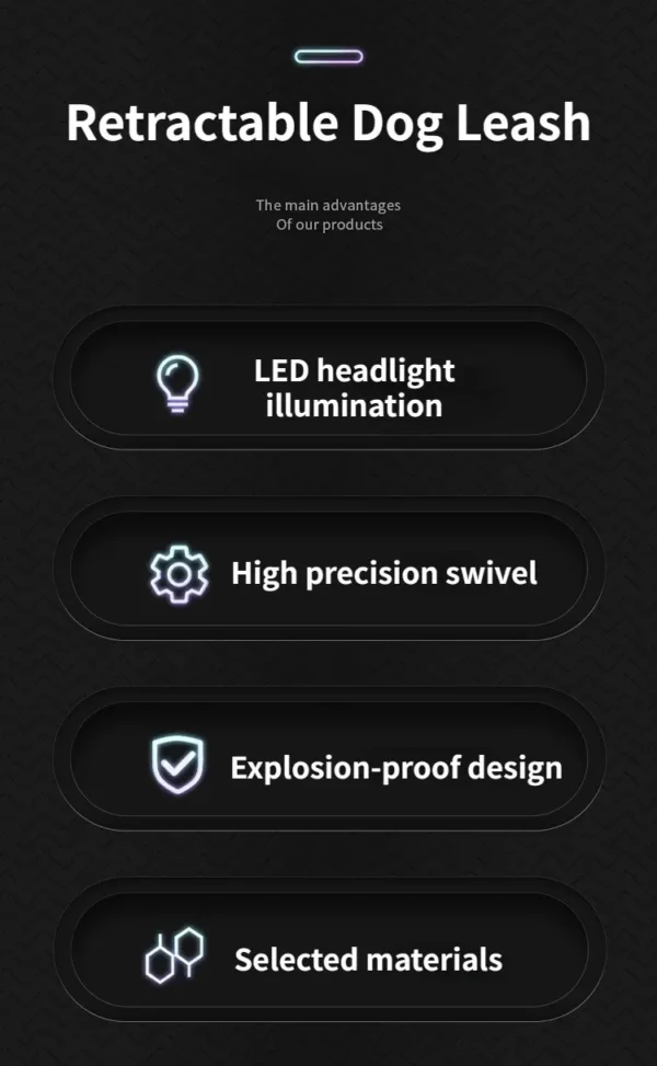 LED Retractable Dog Leash - Illuminated Roulette Leash with 3M/5M Options
