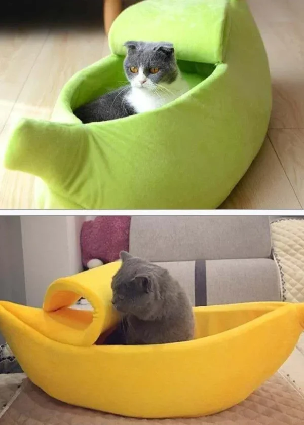 Banana Cat Bed - Cute Fruit-Shaped Pet Bed with Thick Cushion